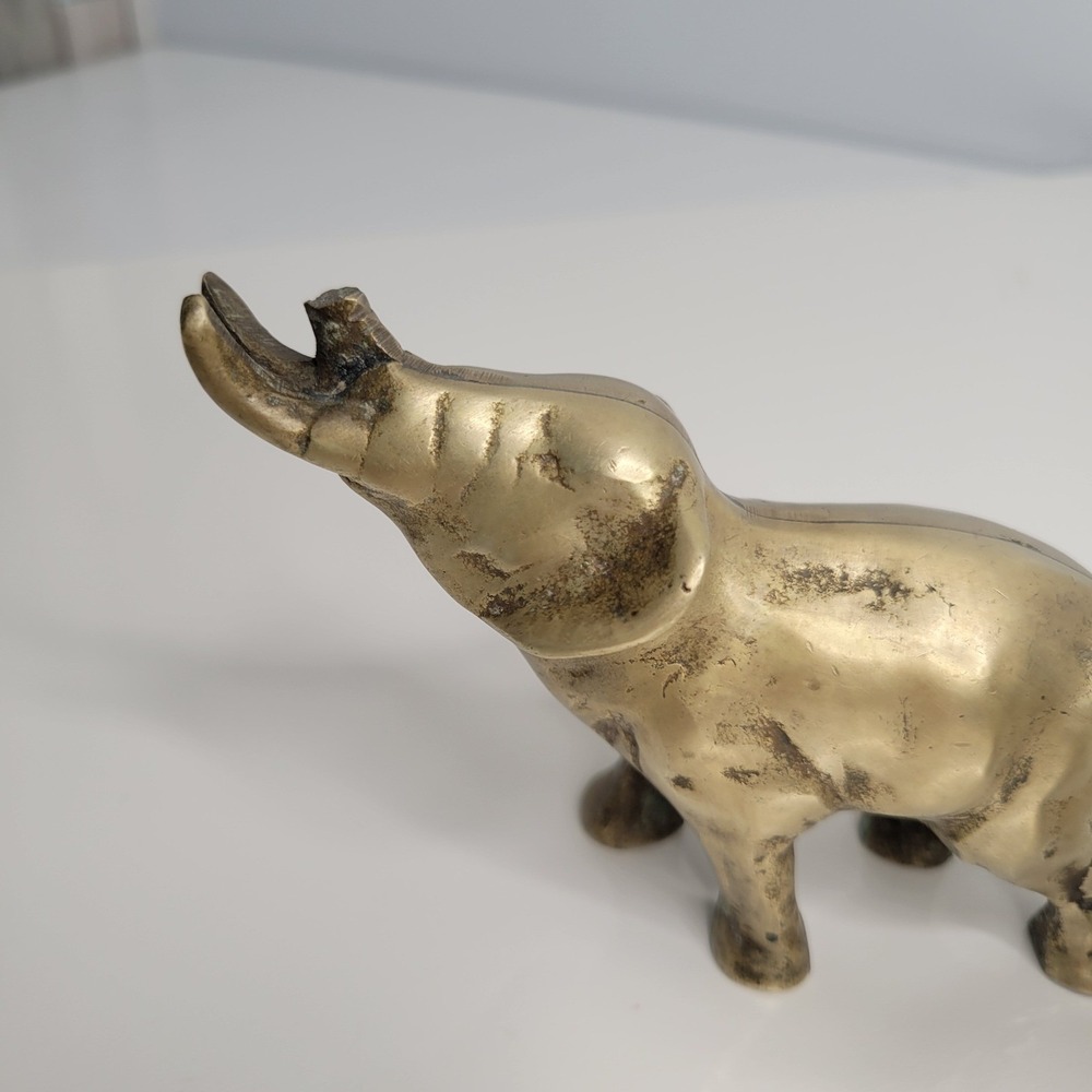 Vintage Brass Elephant Figurines Set of 2 Home‎ Decor Trunk Up Good Luck Charm - Picture 3 of 7